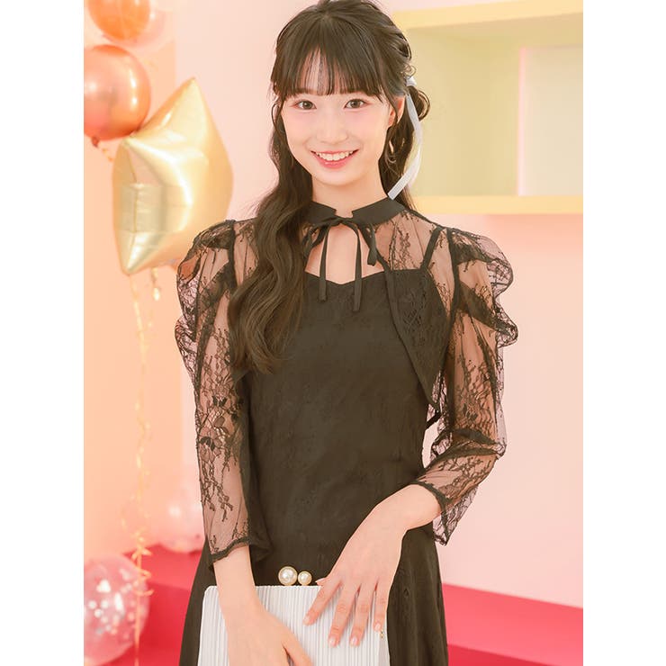 リボンネックレースボレロ付きフレアロングドレス パーティードレス セットアップ | Retica | 詳細画像9 