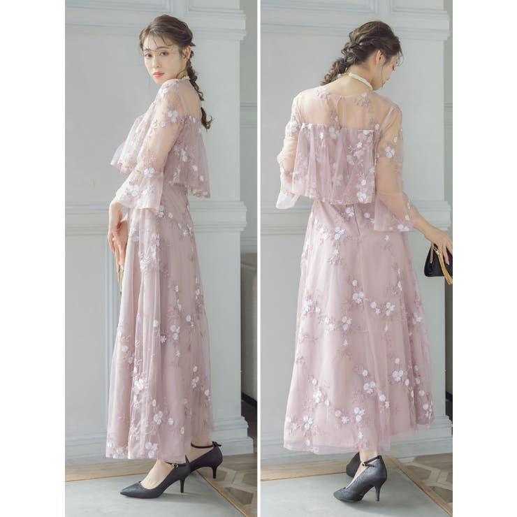 ◆結婚式 パーティー刺繍 シースルーロング丈 ワンピース ドレス 総フラワー刺繍シースルーロングドレス ロングワンピース 結婚式