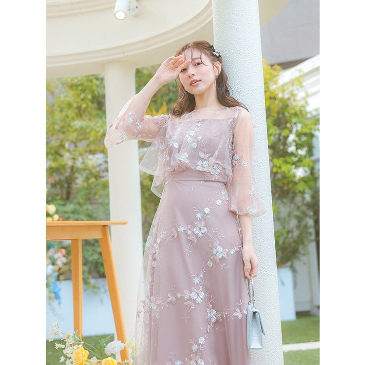 ◆結婚式 パーティー刺繍 シースルーロング丈 ワンピース ドレス 総フラワー刺繍シースルーロングドレス ロングワンピース 結婚式