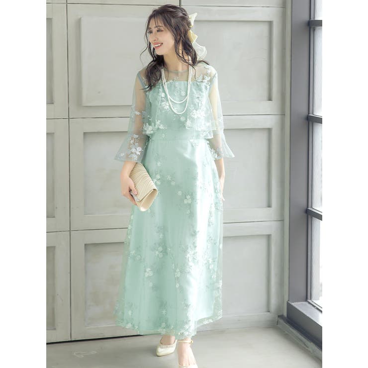 Marchesa Notte エンブロイダリー 花柄 刺繍 ロング ドレス 総フラワー刺繍シースルーロングドレス ロングワンピース 結婚式[品番