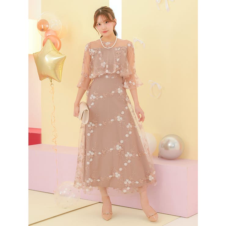 総フラワー刺繍シースルーロングドレス ロングワンピース 結婚式 | Retica | 詳細画像4 