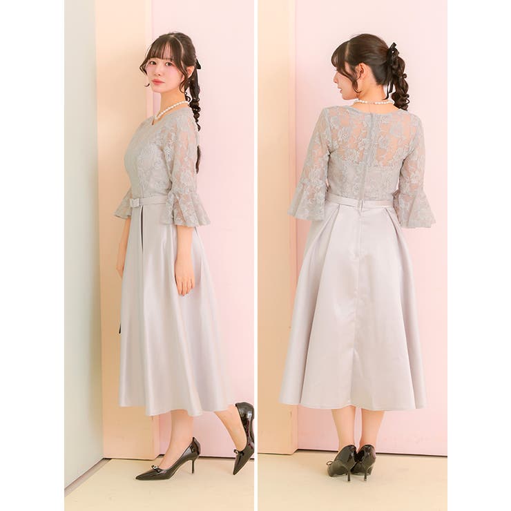 フラワー刺繍レースベルスリーブミディアムドレス 結婚式 ワンピース | Retica | 詳細画像10 