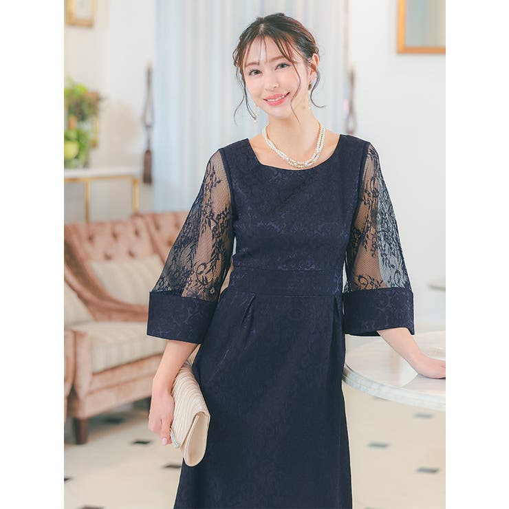 総フラワーレースシアースリーブウエストマークシルエットミディアムドレス パーティ… | Retica | 詳細画像8 