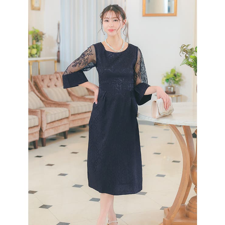 フラワーレースシアーフリルマーメイドワンピースドレス結婚式パーティー成人式二次会 一部当日発送】フラワーレースシアーフリルマーメイドワンピース