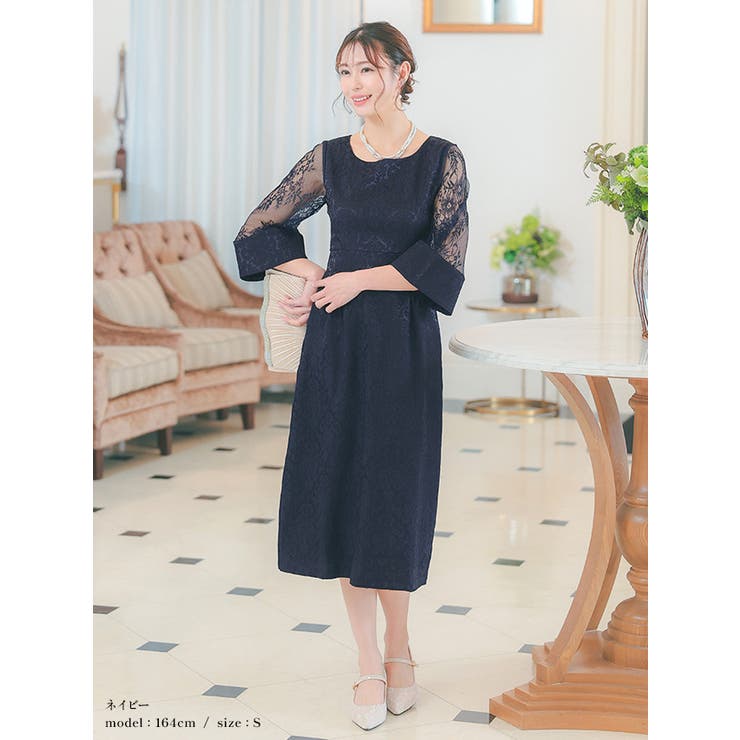 総フラワーレースシアースリーブウエストマークシルエットミディアムドレス パーティ… | Retica | 詳細画像11 