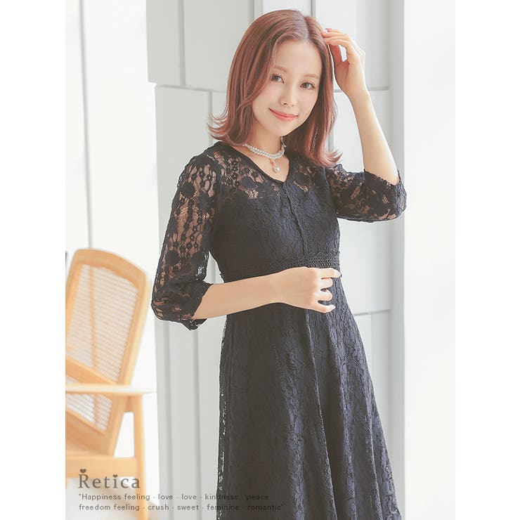 総レースウエストマークフレアミディアムドレス 結婚式ドレス パーティードレス | Retica | 詳細画像11 