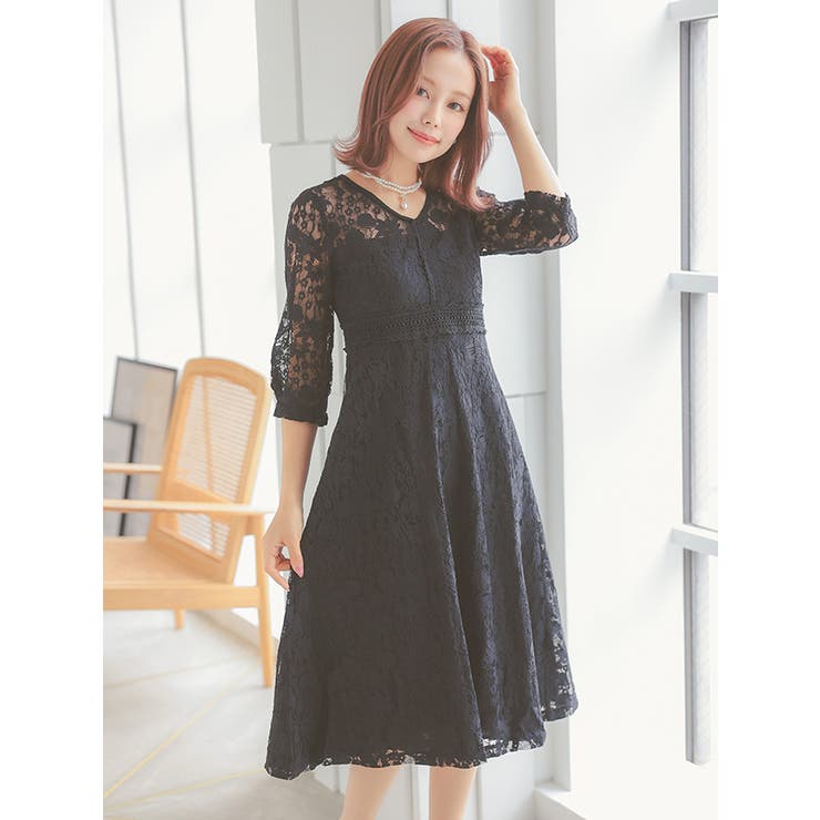 総レースウエストマークフレアミディアムドレス 結婚式ドレス パーティードレス | Retica | 詳細画像13 