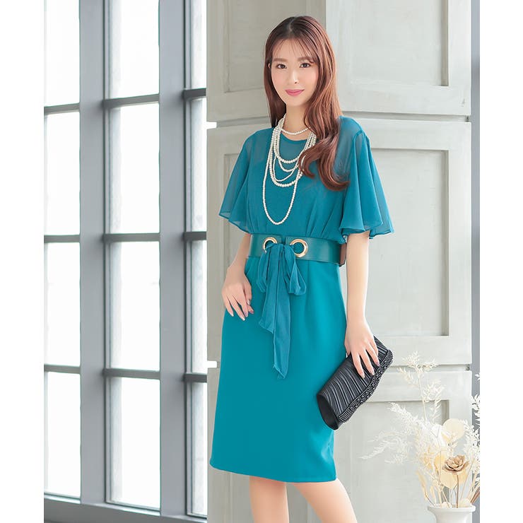 シフォントップリボン太ベルト付き膝丈ドレス パーティードレス 結婚式ドレス | Retica | 詳細画像13 