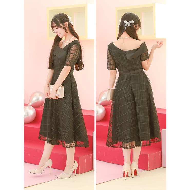 Retica ワンショル風アシンメトリーチェックチュールフレアミディアムドレス … | Retica | 詳細画像10 