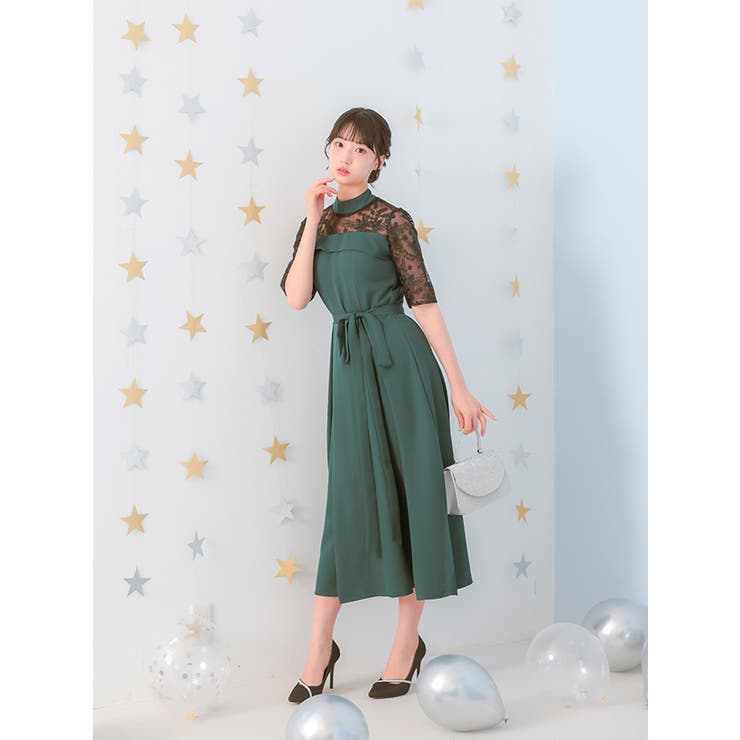 ウエストマークリボンＡラインミモレットドレス ミモレ丈ドレス 袖あり | Retica | 詳細画像3 