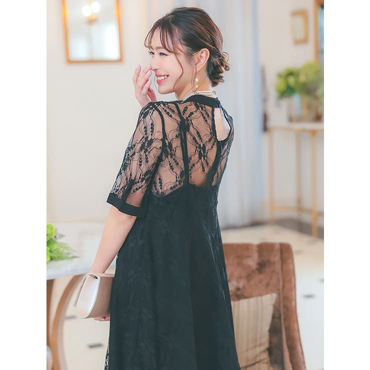 レーストップネックレス付きミモレットドレス パーティードレス 結婚式ドレス | Retica | 詳細画像28 
