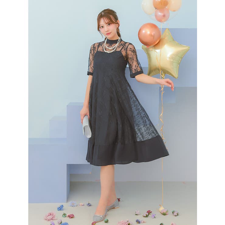 レーストップネックレス付きミモレットドレス パーティードレス 結婚式ドレス | Retica | 詳細画像14 