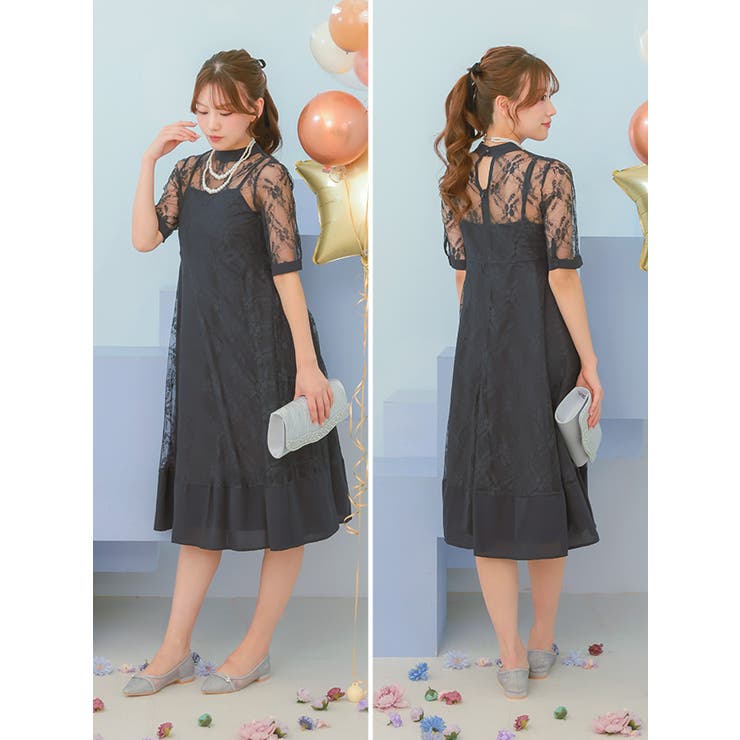 レーストップネックレス付きミモレットドレス パーティードレス 結婚式ドレス | Retica | 詳細画像15 