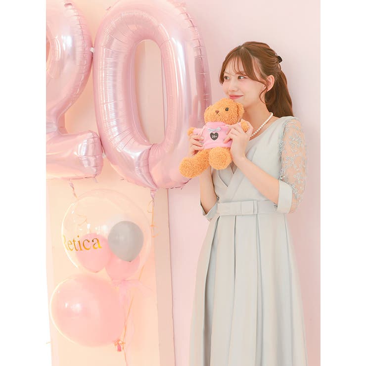 フラワーシースルースリーブウエストマークミディアムドレス パーティードレス 結婚… | Retica | 詳細画像9 