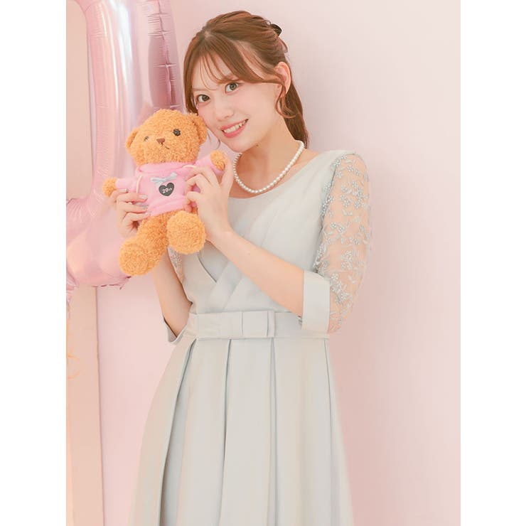 フラワーシースルースリーブウエストマークミディアムドレス パーティードレス 結婚… | Retica | 詳細画像10 