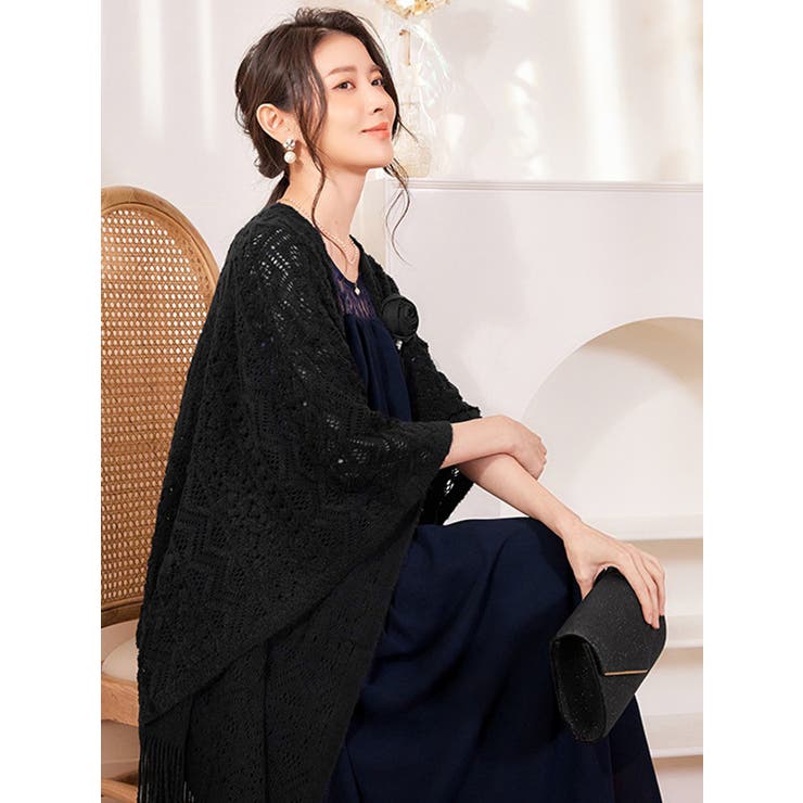 透かし編みレース×フリンジの大判ショール パーティードレス小物 アウター | Retica | 詳細画像13 