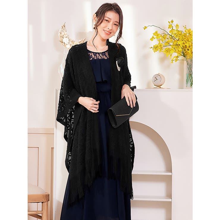 透かし編みレース×フリンジの大判ショール パーティードレス小物 アウター | Retica | 詳細画像14 