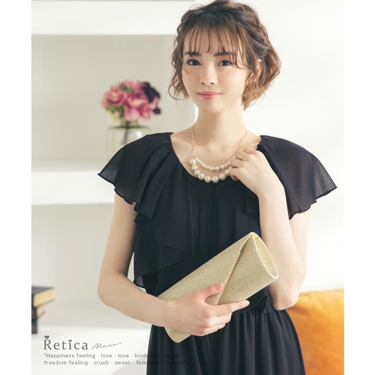 piiinathu✨セルフポートレイト　シフォンプリーツドレス シフォンプリーツドレス(ネイビー)CR1-338NA-M | OTONA DRESS