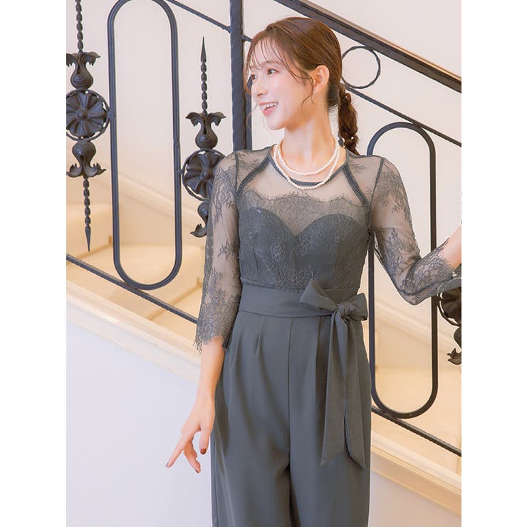 ビスチェ風シアーレースハイウエストマークリボンパンツドレス パーティードレス | Retica | 詳細画像3 