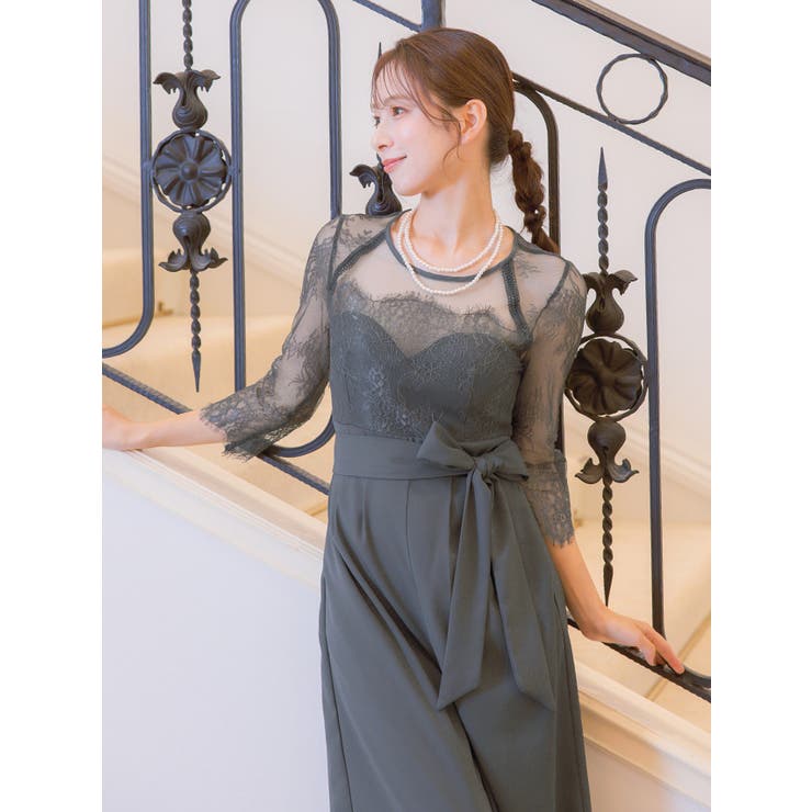 ビスチェ風シアーレースハイウエストマークリボンパンツドレス パーティードレス | Retica | 詳細画像4 