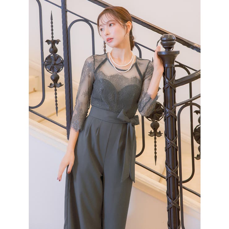 ビスチェ風シアーレースハイウエストマークリボンパンツドレス パーティードレス | Retica | 詳細画像7 