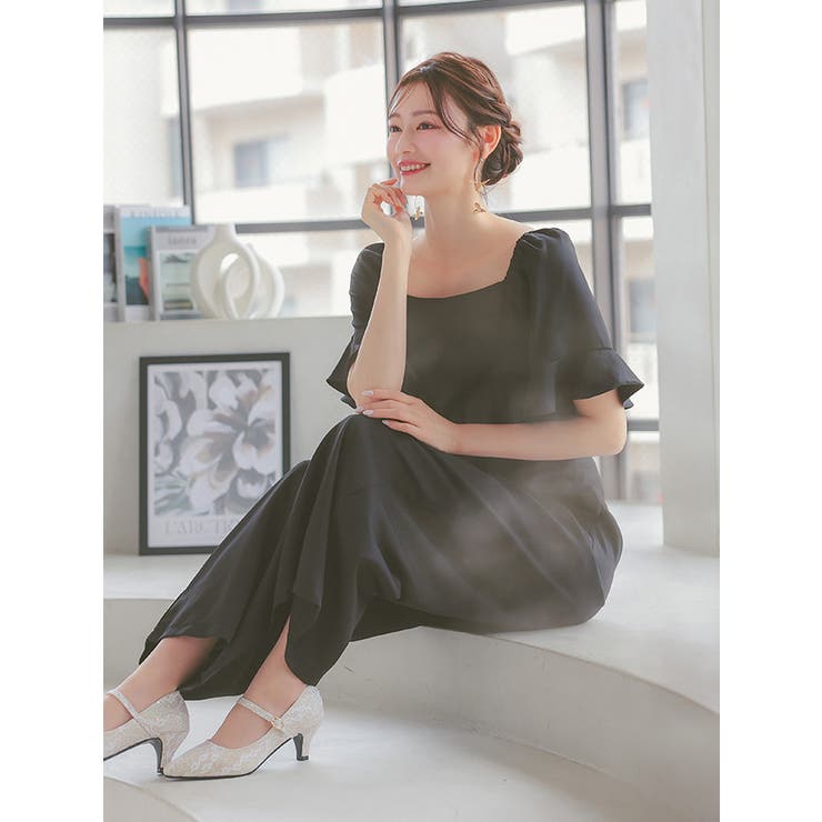 フリルスリーブスクエアネックハイウエストパンツドレス パーティードレス 袖あり | Retica | 詳細画像14 