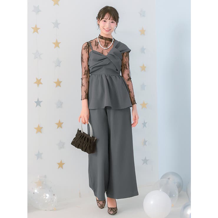 レースインナー付きクロスデザインセットアップパンツドレス パーティードレス 袖あ… | Retica | 詳細画像4 