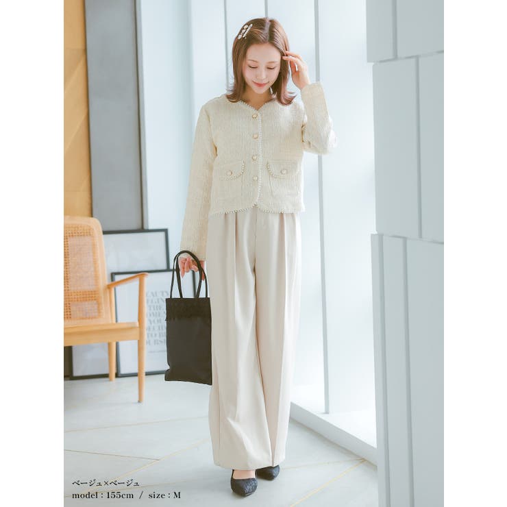 縁取りパールシンプルカラーセレモニースーツセットアップ パンツスーツ 結婚式スー… | Retica | 詳細画像4 