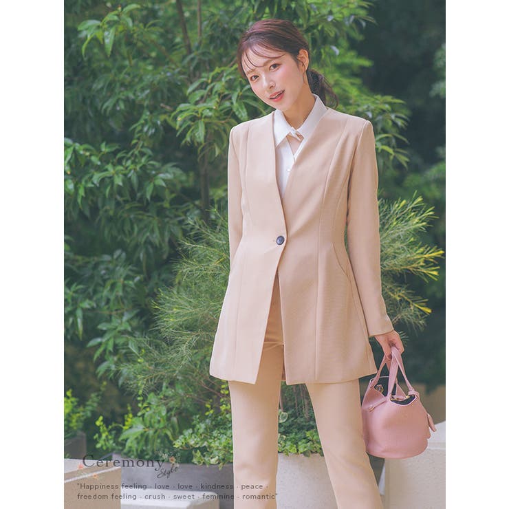 美品☆moca プラステ アーチーブス ノーカラー パンツスーツ セレモニー ノーカラーゆるセットアップ セレモニースーツ パンツスーツ