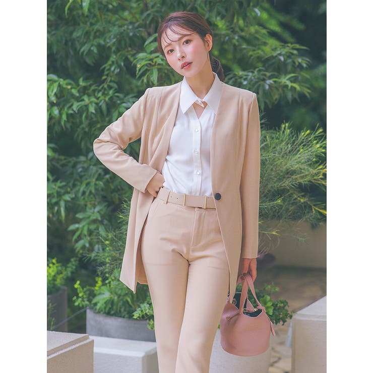 美品☆moca プラステ アーチーブス ノーカラー パンツスーツ セレモニー 美品☆moca プラステ アーチーブス ノーカラー パンツスーツ