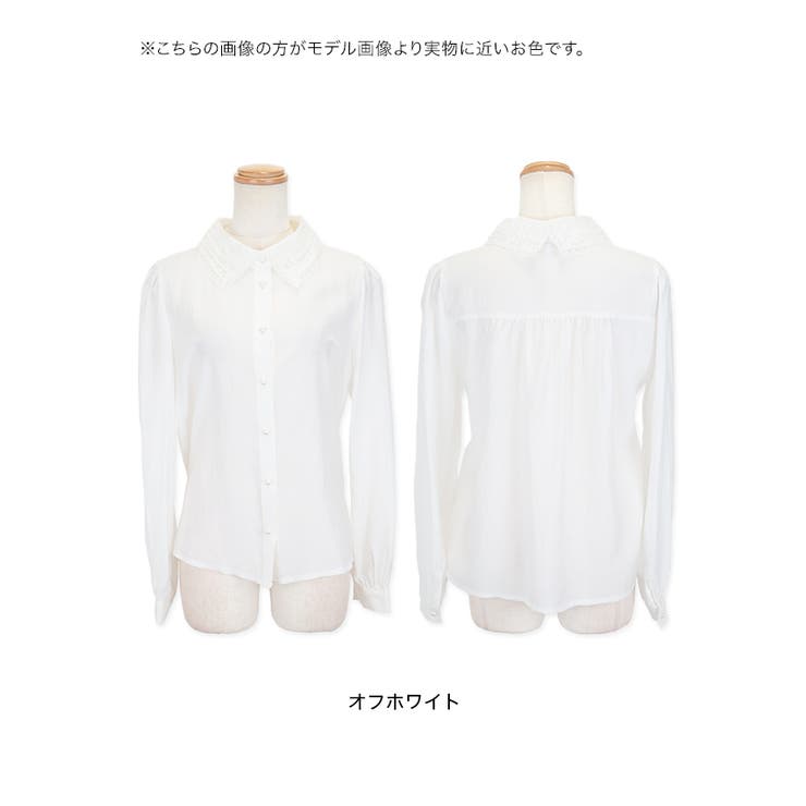 襟レース×パールボタンワンカラーブラウス トップス シャツ [品番：MFND0010630]｜Retica（レティカ）のレディースファッション通販｜SHOPLIST（ショップリスト）