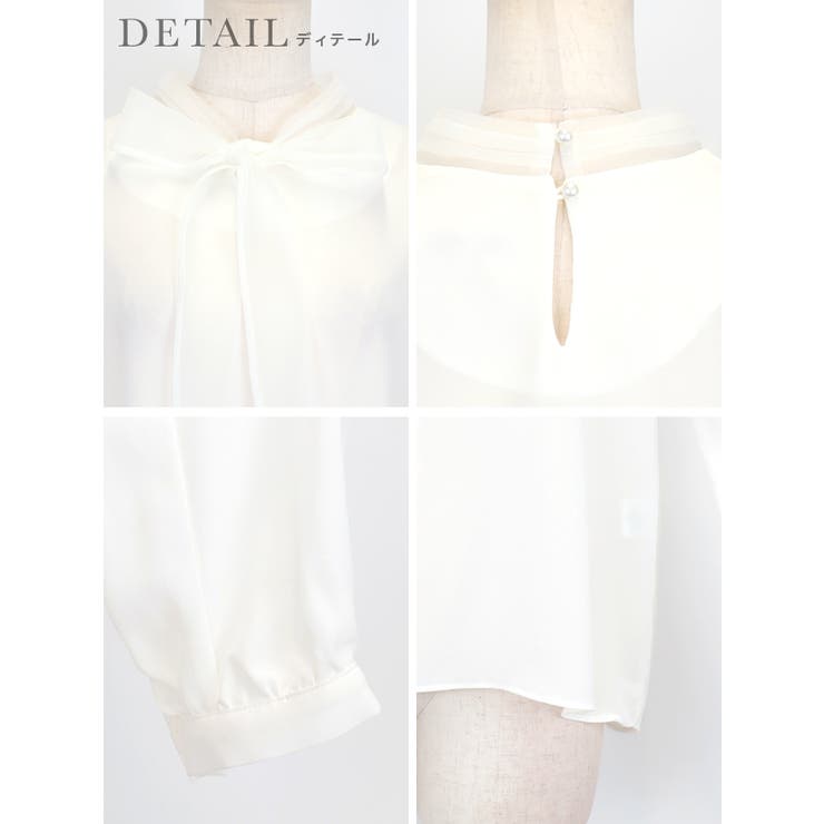 ちーちく様用ベージュ リボン付き シフォンブラウス ワンカラーシフォン×ボウタイネックリボンブラウス トップス