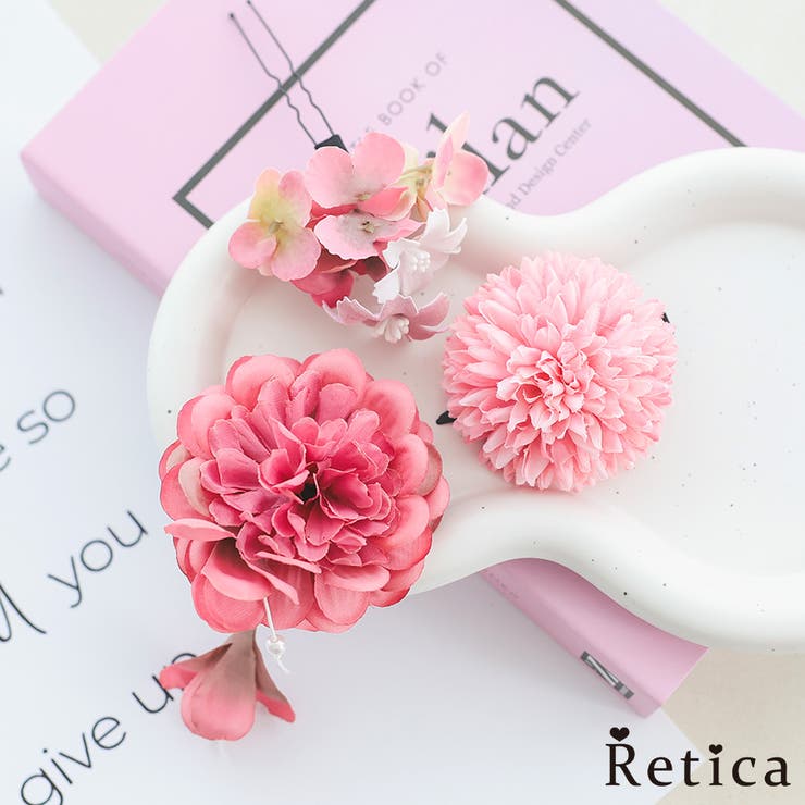 枝垂れフラワークリップ＆Uピン3点セット 浴衣小物 ヘアアクセサリー | Retica | 詳細画像1 