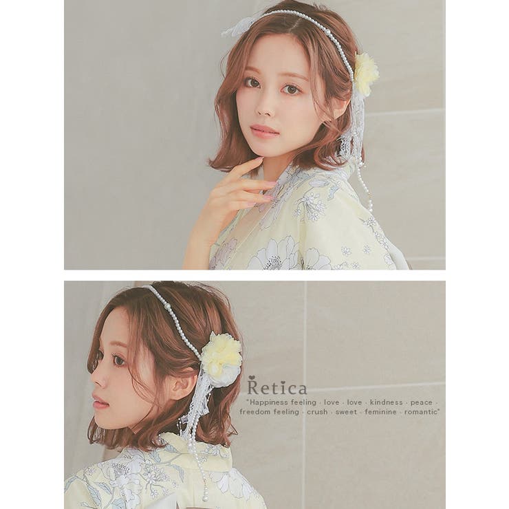 パールチェーン付きフラワー×レースヘアアクセサリー 髪飾り パーティードレス小物 | Retica | 詳細画像2 