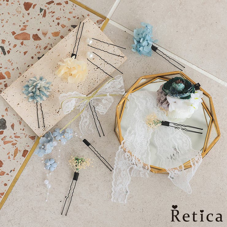 レースリボン付き枝垂れフラワー×パールヘアアクセサリー11点セット 髪飾り | Retica | 詳細画像1 