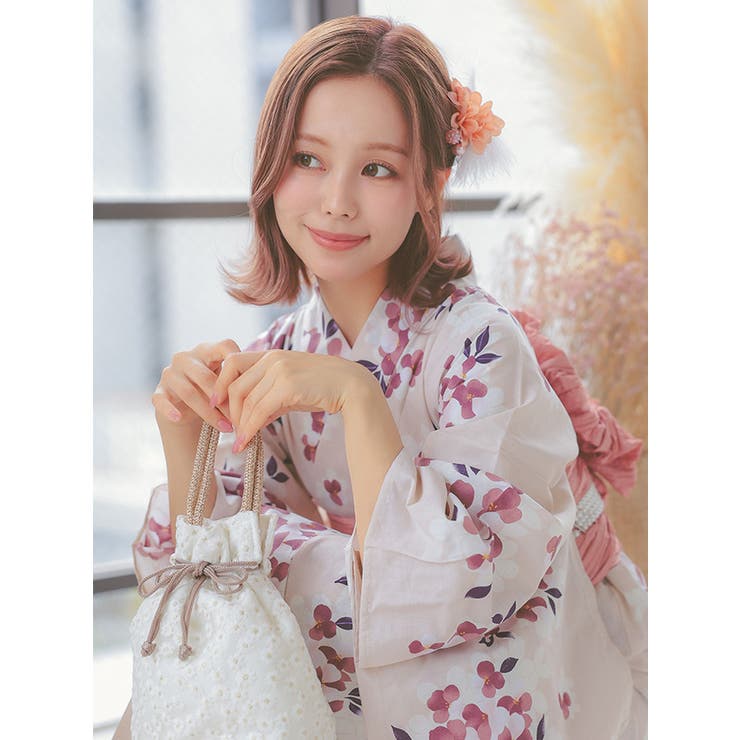 山桜柄浴衣3点セット ガーリー浴衣 レディース浴衣[品番