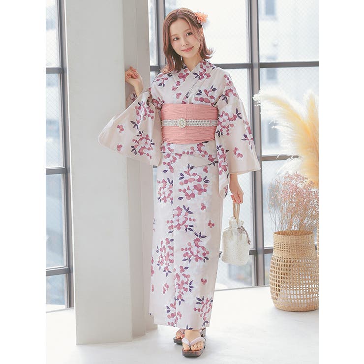 山桜柄浴衣3点セット ガーリー浴衣 レディース浴衣[品番