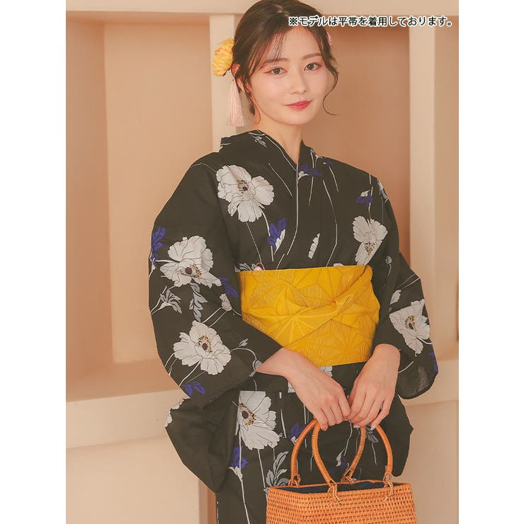着物・浴衣 popo 3点SET]ディープホワイト百合柄浴衣【YUKATA by dazzy 2025】の