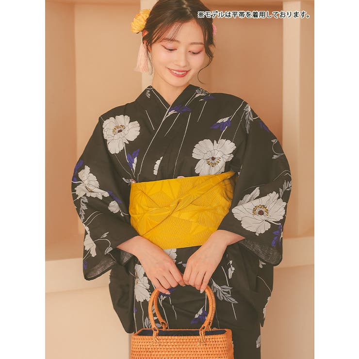 着物・浴衣 Clasp bead bag/retro vintage/Flower モノトーンポピー柄浴衣3点セット レディース浴衣 レトロ浴衣