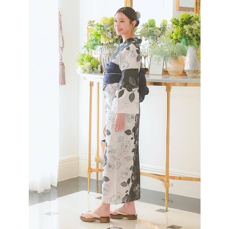 水墨画調 椿柄浴衣 単品 浴衣SALE最大77％OFF 9/11迄)浴衣 レディース 単品 「椿 紺