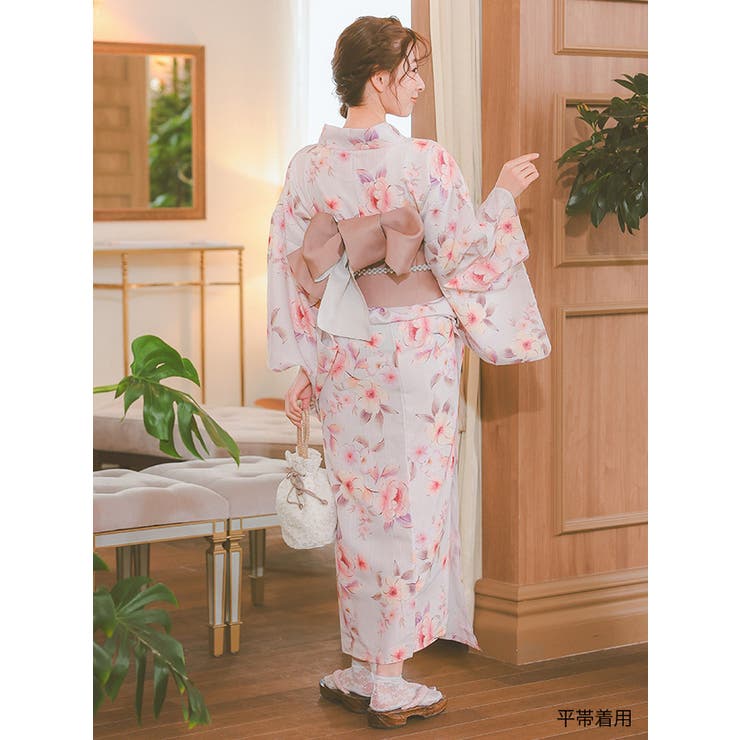 ニュアンスフラワー浴衣3点セット 平帯 下駄[品番：MFND0010883