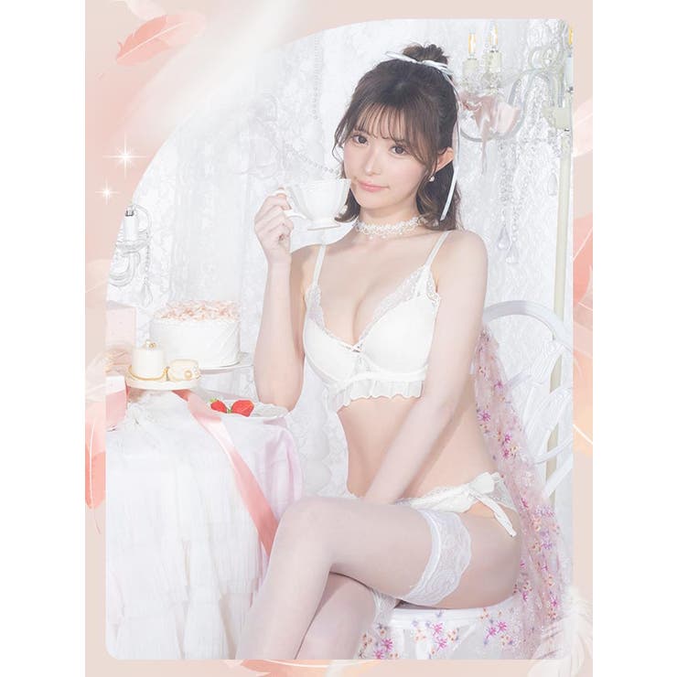 リボン×総レースフリルブラ＆ショーツセット 勝負下着 ガーリーランジェリー | my minette | 詳細画像2 