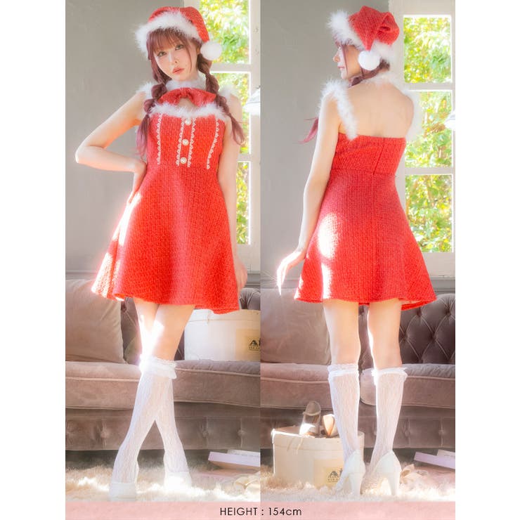 フレアシルエット×チョーカー＆帽子付きクリスマスコスチューム ガーリーサンタ | my minette | 詳細画像7 