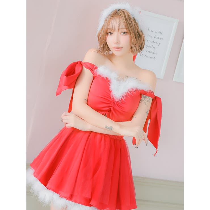 フェザーオフショルリボン×シフォンスカートサンタコスチューム ガーリーサンタ[品番：MFND0010491]｜my  minette（マイミネット）のレディースファッション通販｜SHOPLIST（ショップリスト）
