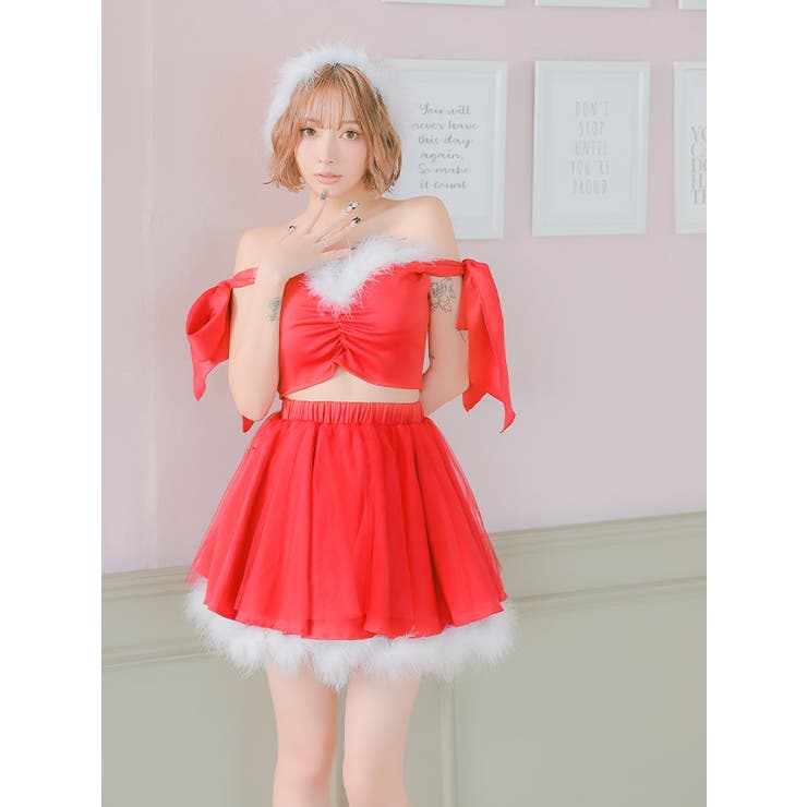 フェザーオフショルリボン×シフォンスカートサンタコスチューム ガーリーサンタ | my minette | 詳細画像5 