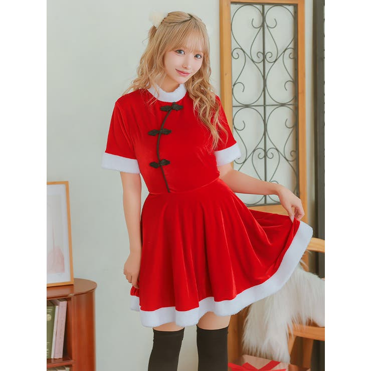 チャイナボタン×ふわふわファーのサンタ風ワンピース2点セット サンタコスプレ | my minette | 詳細画像5 