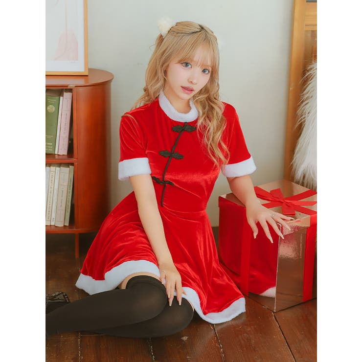 チャイナボタン×ふわふわファーのサンタ風ワンピース2点セット サンタコスプレ | my minette | 詳細画像6 