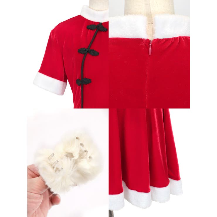 チャイナボタン×ふわふわファーのサンタ風ワンピース2点セット サンタコスプレ | my minette | 詳細画像9 