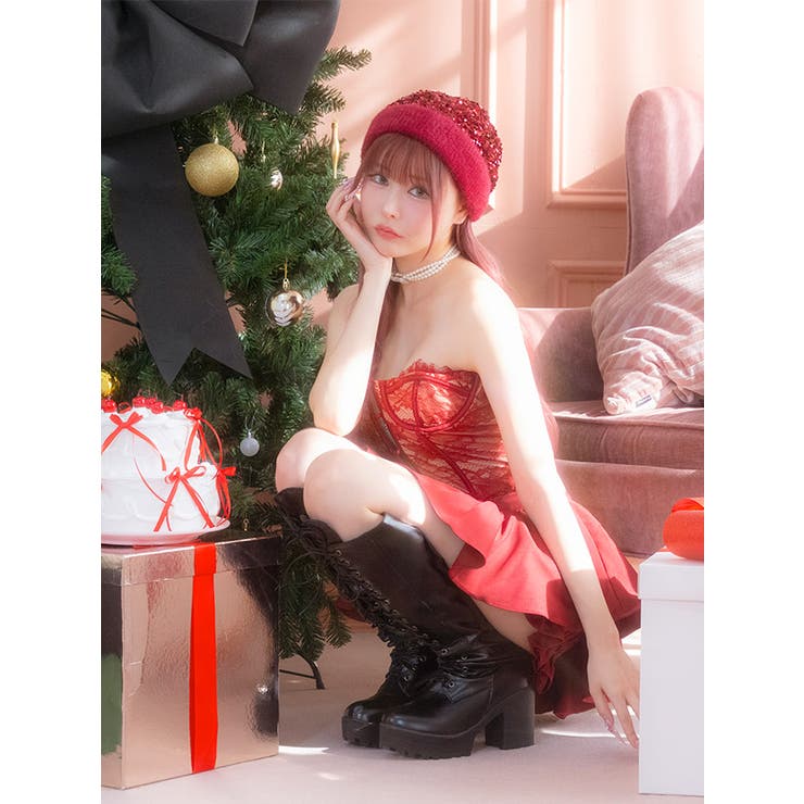 スパンコールニット帽付き◎美シルエットサンタドレスコーデ ガーリーサンタ | my minette | 詳細画像7 