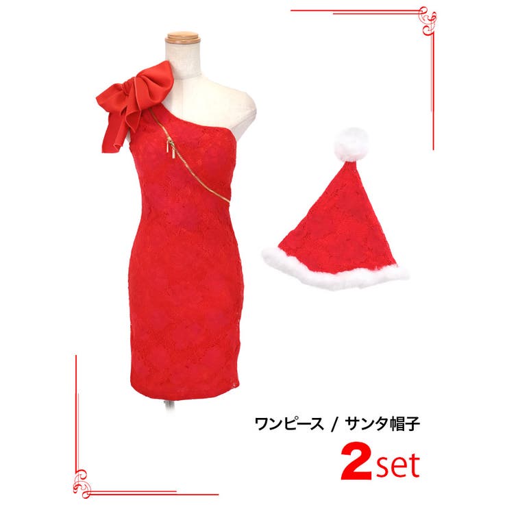 リボンワンショルダーフロントジップタイトミニドレス クリスマスドレス 袖なし | my minette | 詳細画像7 